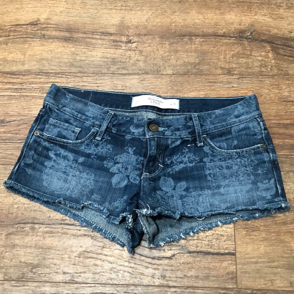 Floral printed blue jean shorts